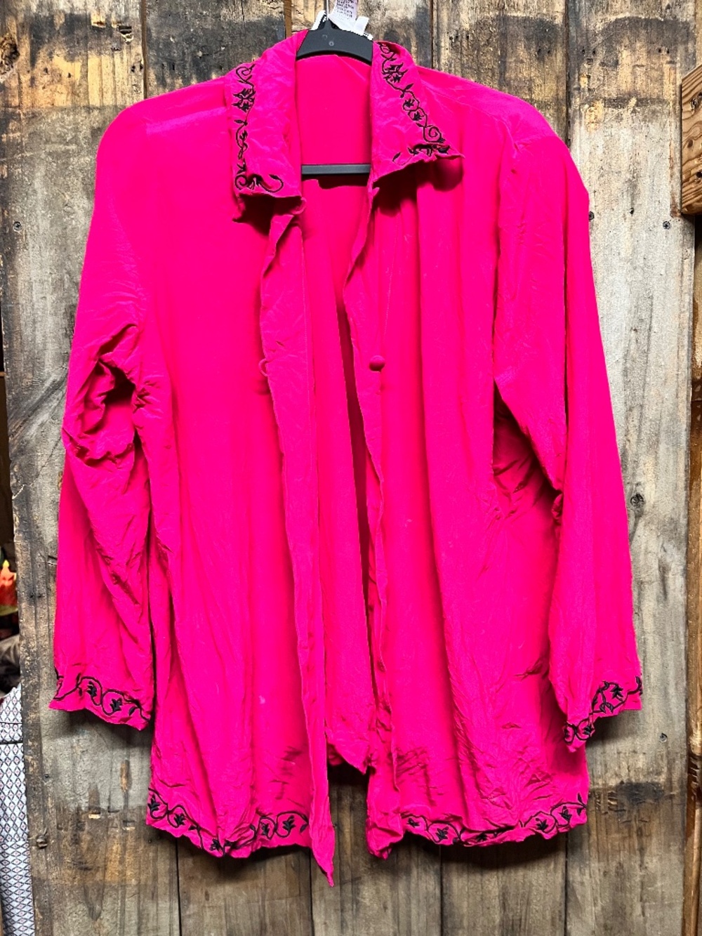 Vintage Silk Boutique Hot Pink with Black Embroidery 1X